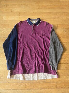 Vintage Eddie Bauer Rugby Polo Shirt Mens XL Red Green Navy Colorblock 90s